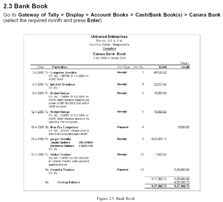 Bank Book Report @ Tally.ERP 9